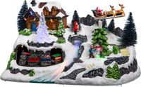 Feeric Lights & Christmas Kerstdorp - kerst tafereel - trein en slee - met led verlichting - 31 cm
