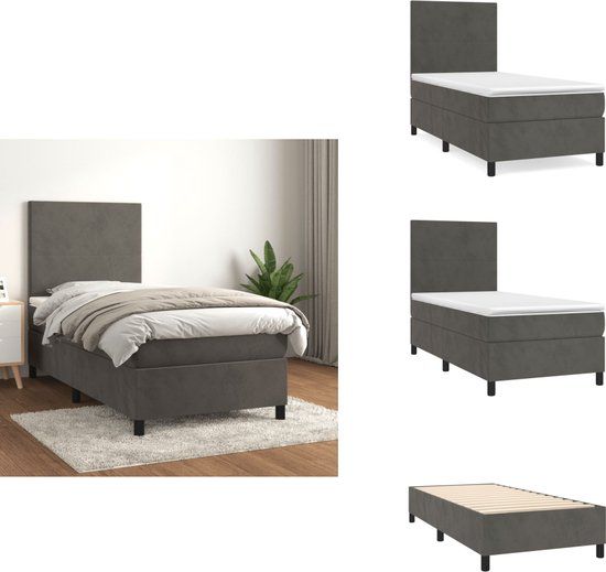 vidaXL Boxspring met matras fluweel donkergrijs 90x190 cm