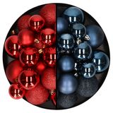 Decoris Kerstballen 60x stuks - mix rood/donkerblauw - 4-5-6 cm - kunststof - kerstversiering