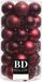 Shoppartners Bv 37x pièces boules de Noël en plastique rouge foncé 6 cm inclus boules de Noël crochets