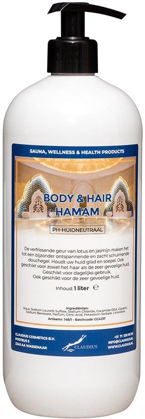 Claudius Cosmetics B.V. Body & Hair Hamam 1 liter met zwarte pomp - 2 in 1 voor lichaam en haar