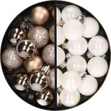 Merkloos / Sans marque Billiet - Vanlaere Kerstballen 34x st - 3 cm - champagne en parelmoer wit - kunststof