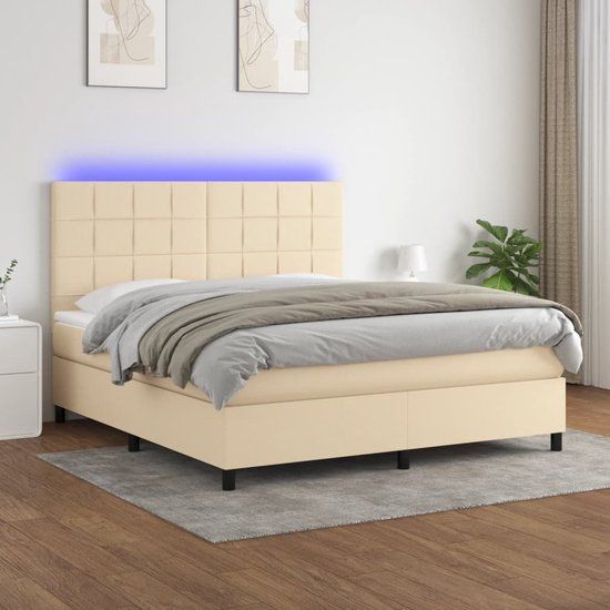 vidaXL Boxspring met matras en LED, stof, crèmekleurig, 160x200 cm