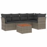 vidaXL 6-delige Loungeset met kussens, polyrattan, grijs