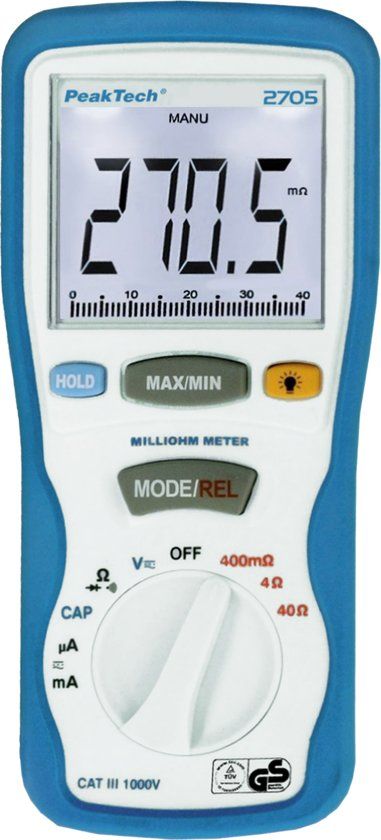 Peaktech 2705 Digitale milliohmmeter - 400 mΩ / 4/40 / Ω - 4000 counts