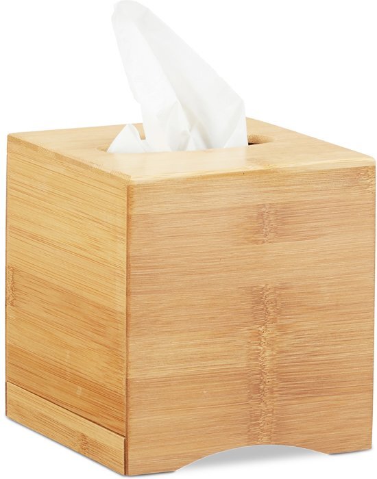 Relaxdays tissue box vierkant - zakdoekjes houder bruin- tissuehouder hout - zakdoekendoos