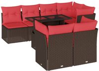 vidaXL 8-delige tuinbankset met kussens, bruin, polyrotan