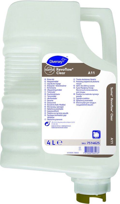Suma Diversey - Suma Revoflow Clear A11 4L - Vloeibaar zuur naglansmiddel