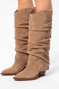 Sacha Dames Beige Suède Cowboylaarzen met Flap Maat 38