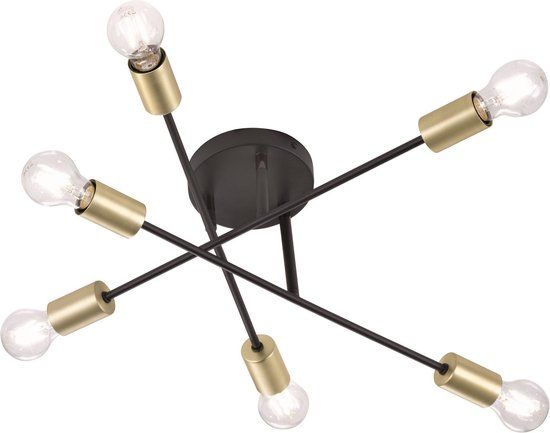 TRIO CROSS - Plafondlamp - Zwart mat - 6x E27 - Zwenkbaar - 57 cm