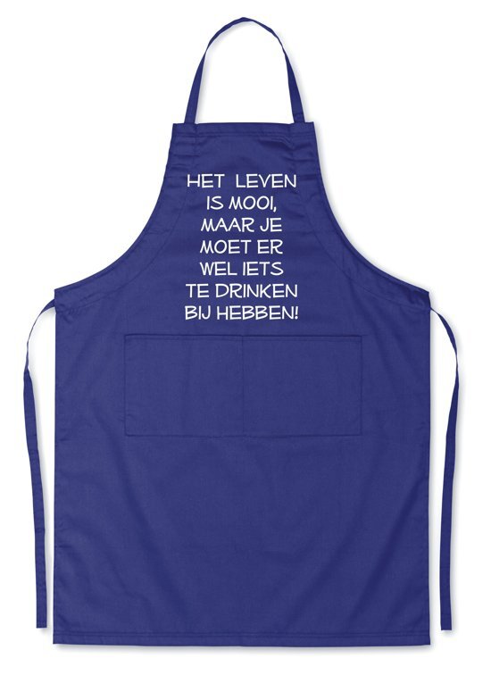 mijncadeautje kitchenware Mijncadeautje Schort - Het leven is mooi - opdruk wit - mooie en exclusieve keukenschort - blauw