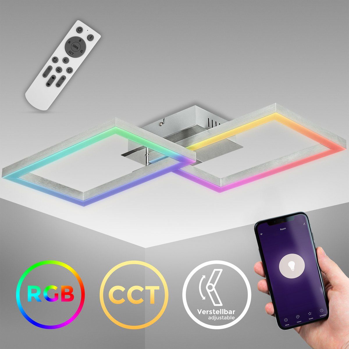 B.K.Licht Smart WiFi LED Plafondlamp - 38x50cm - CCT & RGB - Dimbaar - 30W