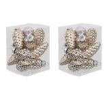 Merkloos / Sans marque 24x Dennenappel kersthangers/kerstballen licht champagne (autumn blonde) van glas - 6 cm - mat/glans - Kerstboomversiering