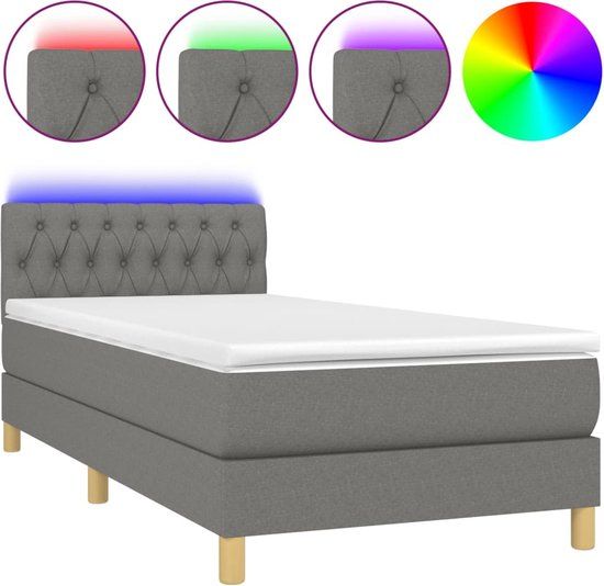 vidaXL Boxspring met matras en LED stof donkergrijs 90x200 cm