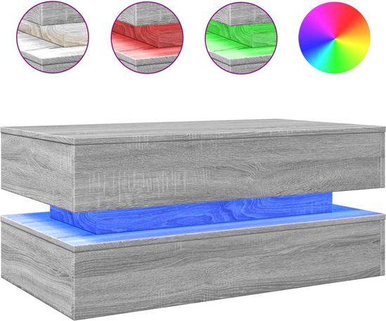 vidaXL Salontafel met LED-verlichting 90x50x40 cm grijs sonoma eiken