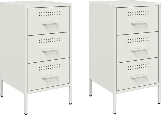 vidaXL Nachtkastjes - Set van 2 - Wit - Staal