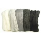 RAYHER HOBBY 5364900 Viltwol, merinowol, kam, fijn, 19 mic, 5 kleuren van elk 10 g, zwart-wit-grijs, 100% schapenscheerwol om te vilten, 50 g