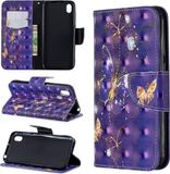 Merkloos 3D Gekleurde Tekening Patroon Horizontale Leren Flip Case voor Huawei Y7 / Y7 Prime 2019, met Houder & Kaartsleuven & Portemonnee (Paarse Vlinder)