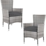 Casaria Polyrattan Tuinstoel - 2 Stuks Stapelbaar & Kussens - Grijs