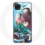 Maniacase Hoesje voor Samsung Galaxy A22 5G Tanjiro en Nezuko Demon Slayer Kimetsu no Yaiba Anime