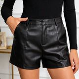 MEETYOO Dames Kunstleer Hoge Taille Shorts Geplooide Casual Zomer Shorts M