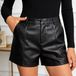 MEETYOO Dames Kunstleer Hoge Taille Shorts Geplooide Casual Zomer Shorts M