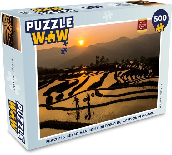 MuchoWow Puzzel beeld van een rijstveld bij zonsondergang - Legpuzzel - Puzzel 500 stukjes