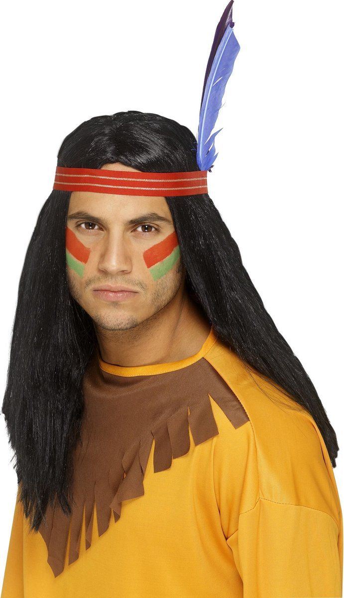 Smiffys Indian Brave Wig - Zwart - Synthetisch