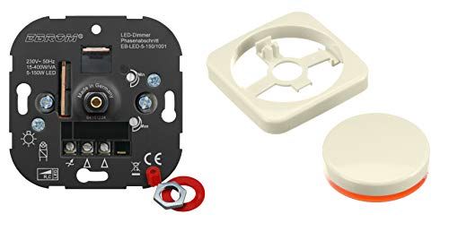 EBROM/BUSCH-JÄGER EBROM® inbouw LED dimmer draaiknop + Busch Jäger dimmer 2115-212 DURO2000 crèmewit, faseafsnijding, voor LED 5-150 Watt + dimbare halogeen etc. 15-400 W/VA