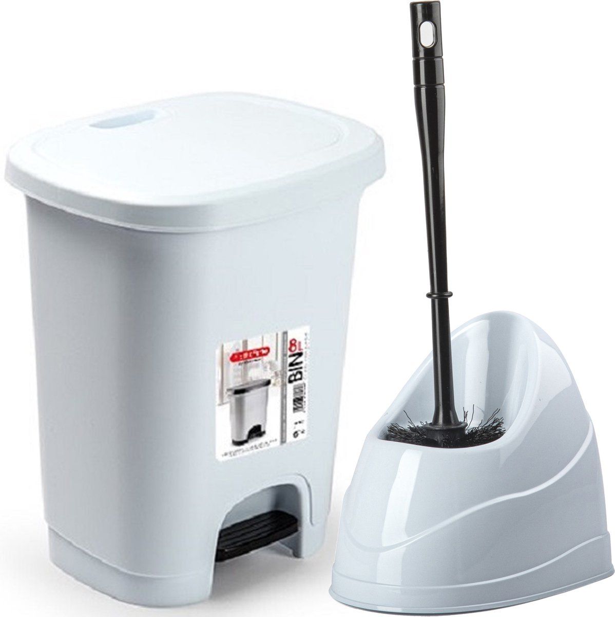 Forte Plastics WC-/toiletborstel houder - wit - pedaalemmer 8 liter