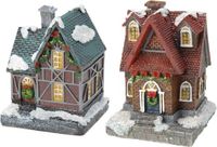 Merkloos / Sans marque Koopman International 2x Kersthuisjes/kerstdorpje met gekleurde verlichting 13 cm