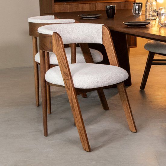 LABEL51 Sasha Eetkamerstoel - Wit - Stof - Walnoot Houten Frame
