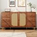 MODFU Bruin Rattan Sideboard met Lades, Opbergkast van Hout, Voor Keuken, Woonkamer en Thuis, 160 x 40 x 90 cm