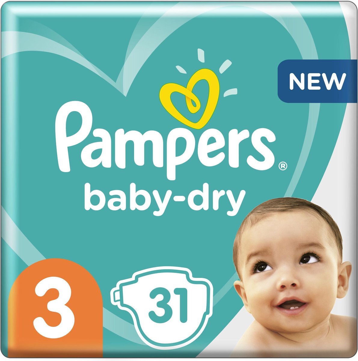 Pampers Baby-Dry Maat 3, 31 Luiers, Tot 12 Uur Bescherming, 6-10kg wit