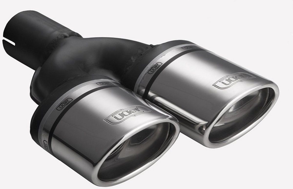 Ulter Sport Uitlaatsierstuk (links) - Dubbel Ovaal 95x65mm Schuin - Lengte 200/180mm - Montage - >50mm - RVS
