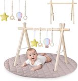 Lionelo Anis Set – baby speelkleed gym - Opvouwbare Houten Baby gym met Zachte Katoenen Speelmat – Montessori Baby Gym met Afneembaar Speelgoed – Veilig & Natuurlijke Materialen – 0+ maanden