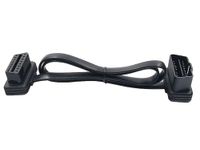 PremiumCord OBD-II-verlengkabel, 16-polig, 12 V/24 V, voertuigdiagnose, flexibele platte kabel, zwart, kabellengte 1 m