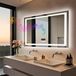 Miroir de bain rectangulaire - Miroir de maquillage LED Bluetooth 100x70 cm - Éclairé - Anti-buée - Avec haut-parleur - Affichage de l'heure et de la température - Contrôle tactile - Sans cadre