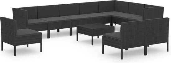 vidaXL 11-delige Loungeset met kussens poly rattan zwart