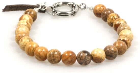 Heaven Eleven - heren armband - Jaspis met Leer 8mm- 21cm voor andere maten zie omschrijving