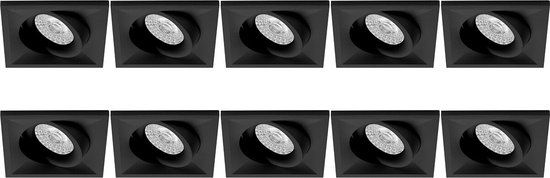 BES LED Spot Armatuur 10 Pack - Pragmi Qiundo Pro - GU10 Inbouw - Vierkant - Zwart - Kantelbaar - 80mm