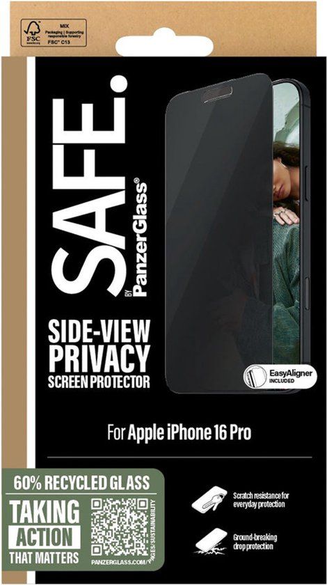 PanzerGlass SAFE by PanzerGlass Privacy Screenprotector Ultra Wide Fit met applicator geschikt voor Apple iPhone 16 Pro