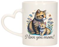 Bellatio Decorations Cadeau koffie/thee mok mama - hartjes oor - I love you - poesjes - 300 ml - Moederdag