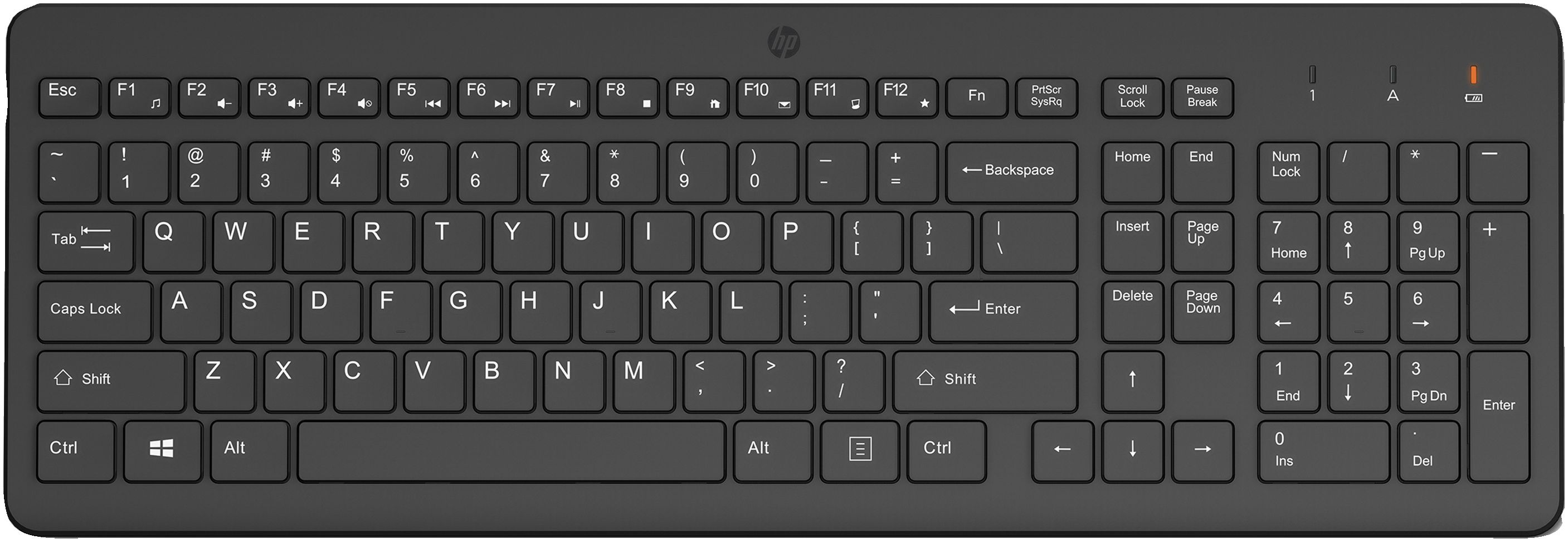 HP 225 Wireless Keyboard - Black - QWERTY - Touchpad