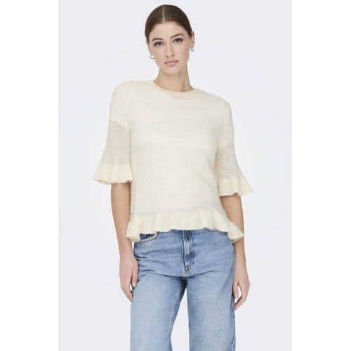 ONLY - ONLELLA SS FRILL O-NECK KNT - Meisjes - T-shirts - XS - Acryl/Polyester/Polyamide - Birch