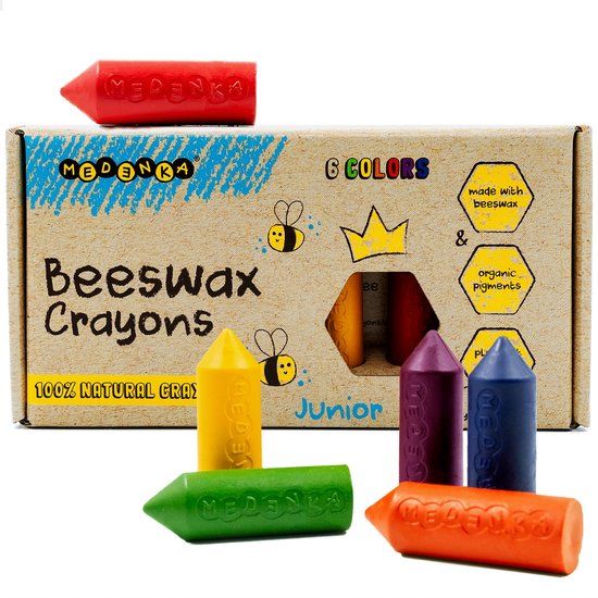 Medenka Bijenwas Krijtjes Junior – Milieuvriendelijke en Veilige Teken krijtjes voor Kinderen - Gemaakt van Pure Bijenwas - Zachte Grip voor Kleine Handjes - Levendige Kleuren - Duurzaam & Natuurlijke Samenstelling