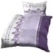 Linge de lit gaufré, 140x200 cm + taie d'oreiller 70x90 cm, coton, violet/blanc