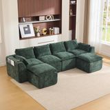 STILVORA Hoekbank 322x161x75 cm - Modulair 4-Zits Met Hockers En Zijvakken - Voor Woonkamer En Lounge - Chenille Groen