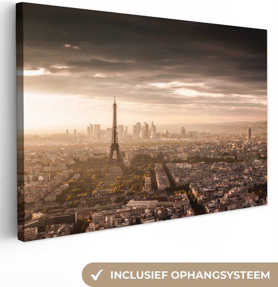 OneMillionCanvasses Canvas schilderij - Skyline Parijs - Eiffeltoren - 140x90 cm