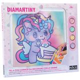DIAMANTINY Design Art Kawaii eenhoorn met taart op canvas, meerkleurig, 90037